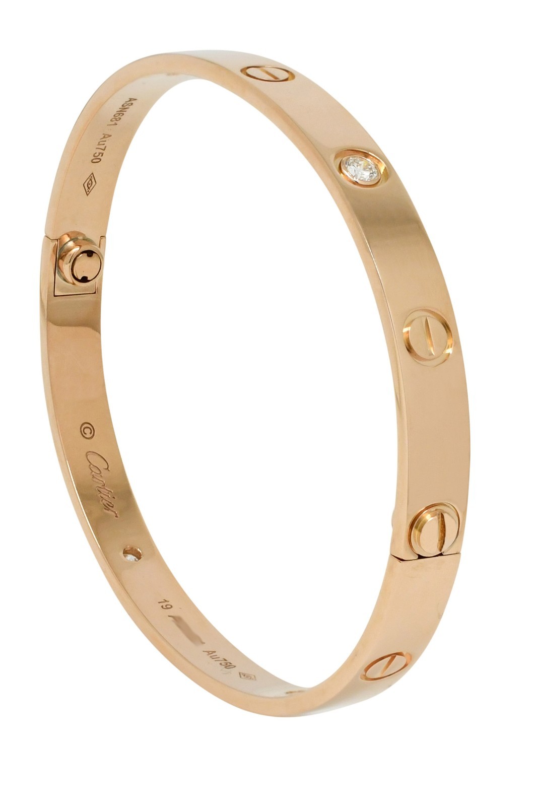 Cartier Love Bracelet 4 Diamond 18k Rose Gold Size 19 +Box B6069919 Cartier Love Bracelet 4 Diamond 18k Rose Gold Size 19 +Box B6069919
