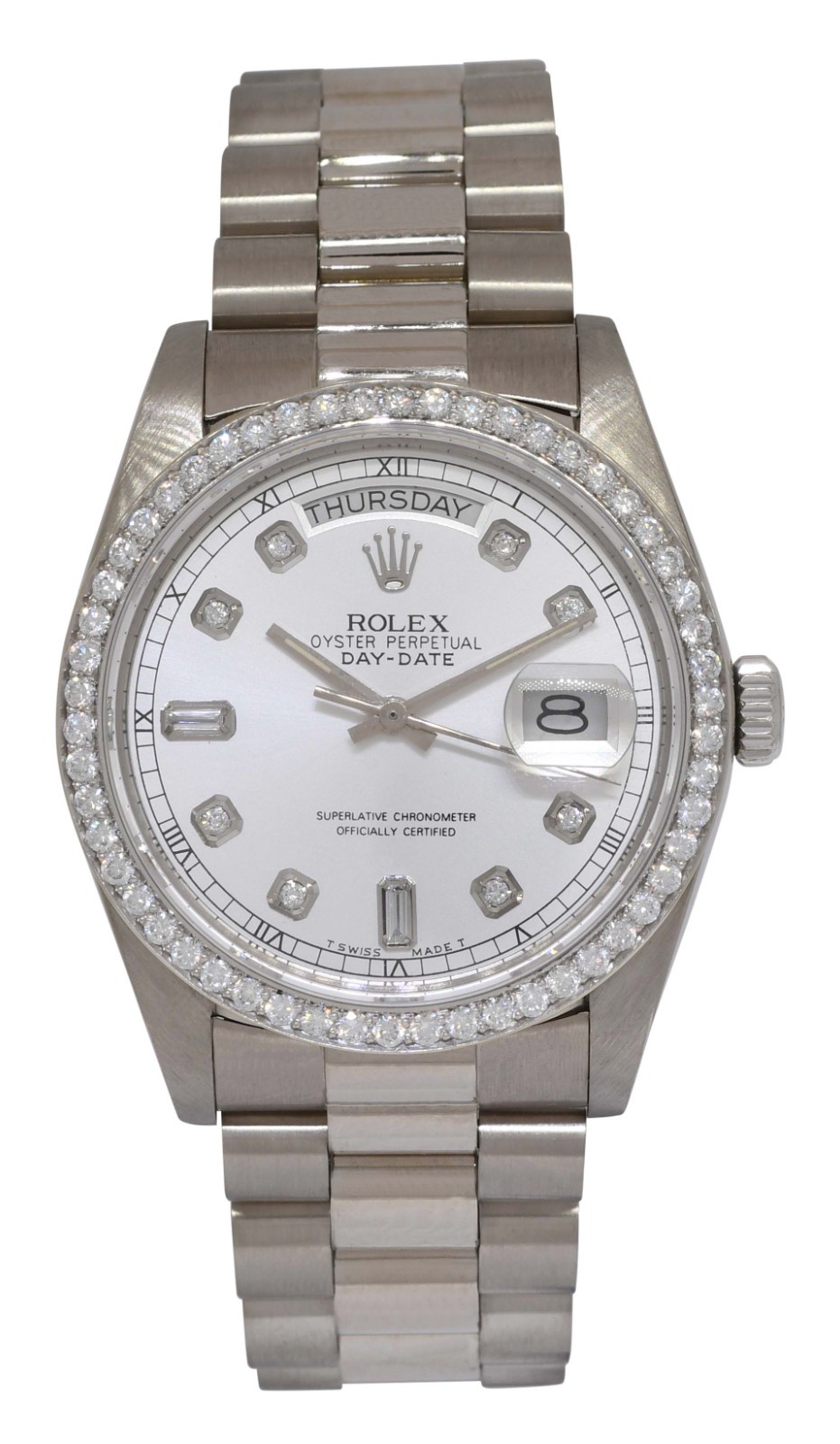 Rolex Day-Date President 18k White Gold Diamond Dial/Bezel 36mm Watch '84 18039