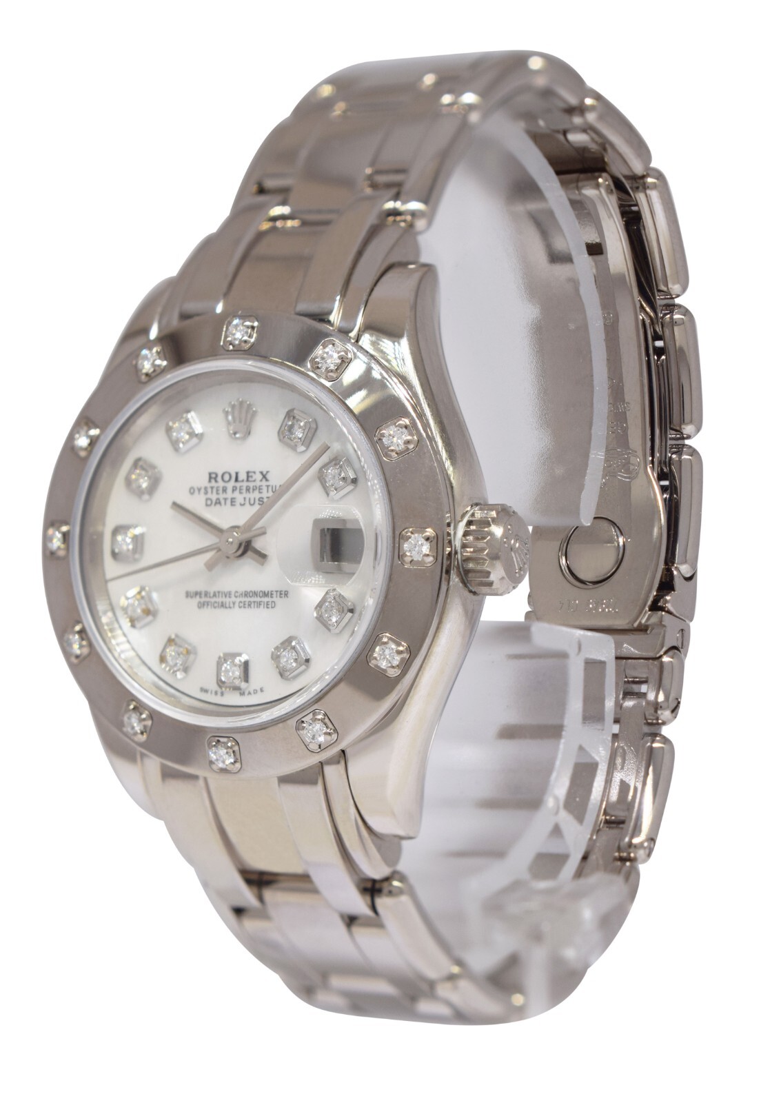 Rolex Datejust Pearlmaster 18k White Gold MOP Diamond Ladies 29mm Watch K 80319