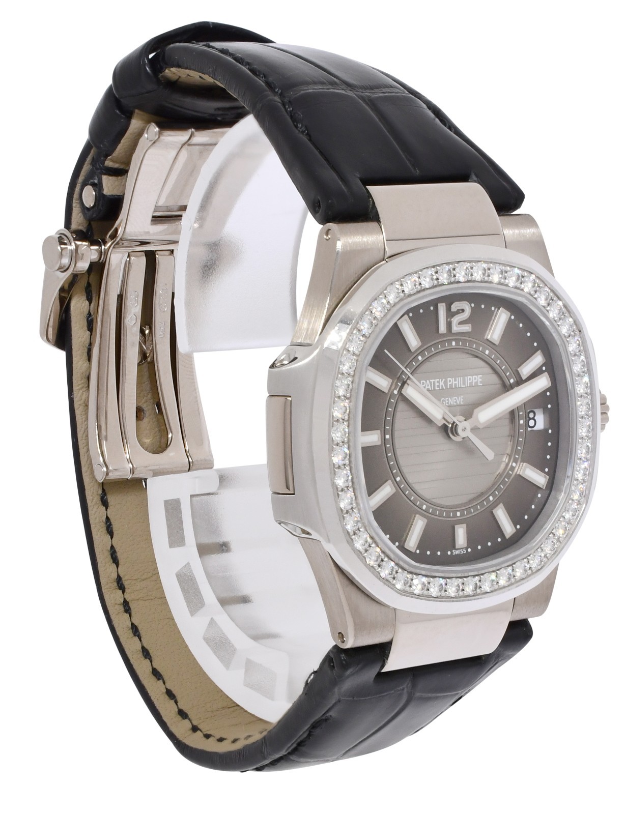 Patek Philippe Nautilus 7010 18k White Gold & Diamond Gray Ladies Watch 7010G