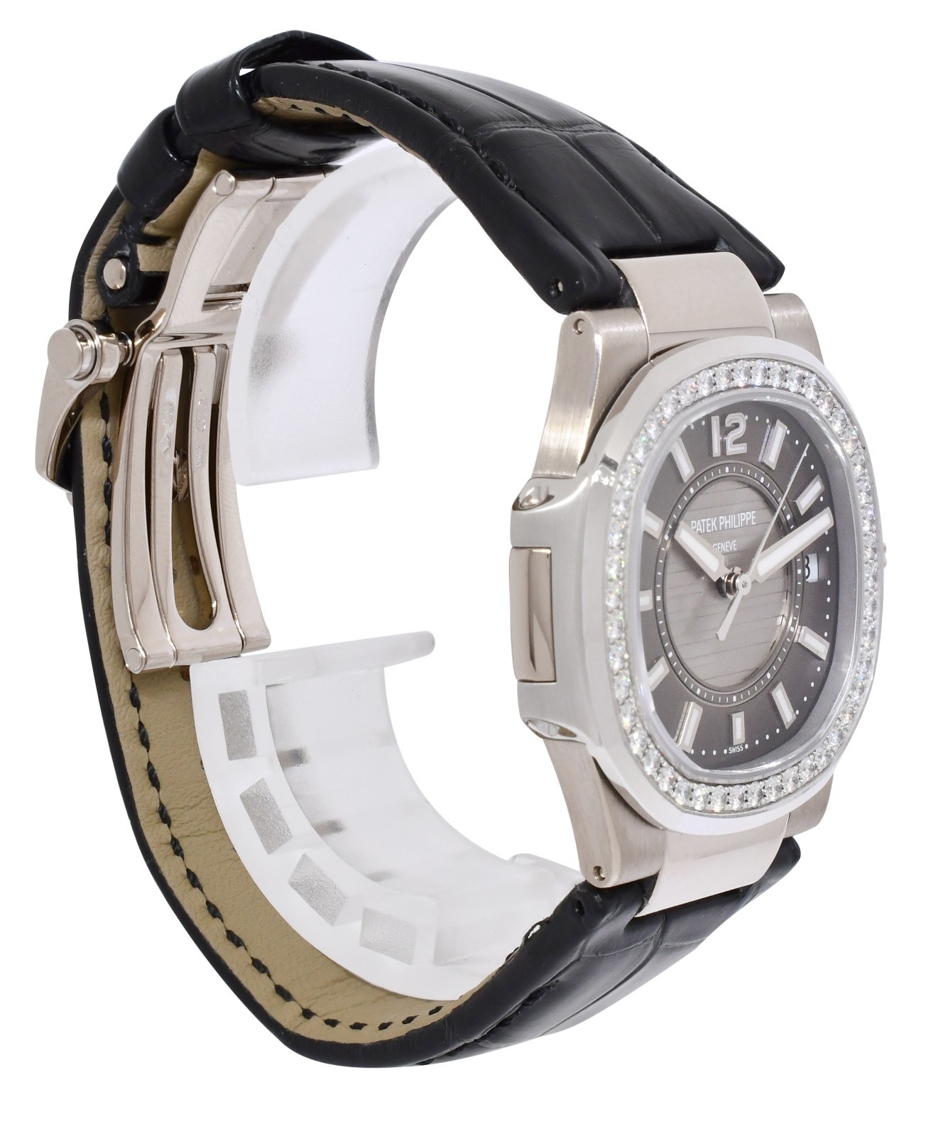 Patek Philippe Nautilus 7010 18k White Gold & Diamond Gray Ladies Watch 7010G
