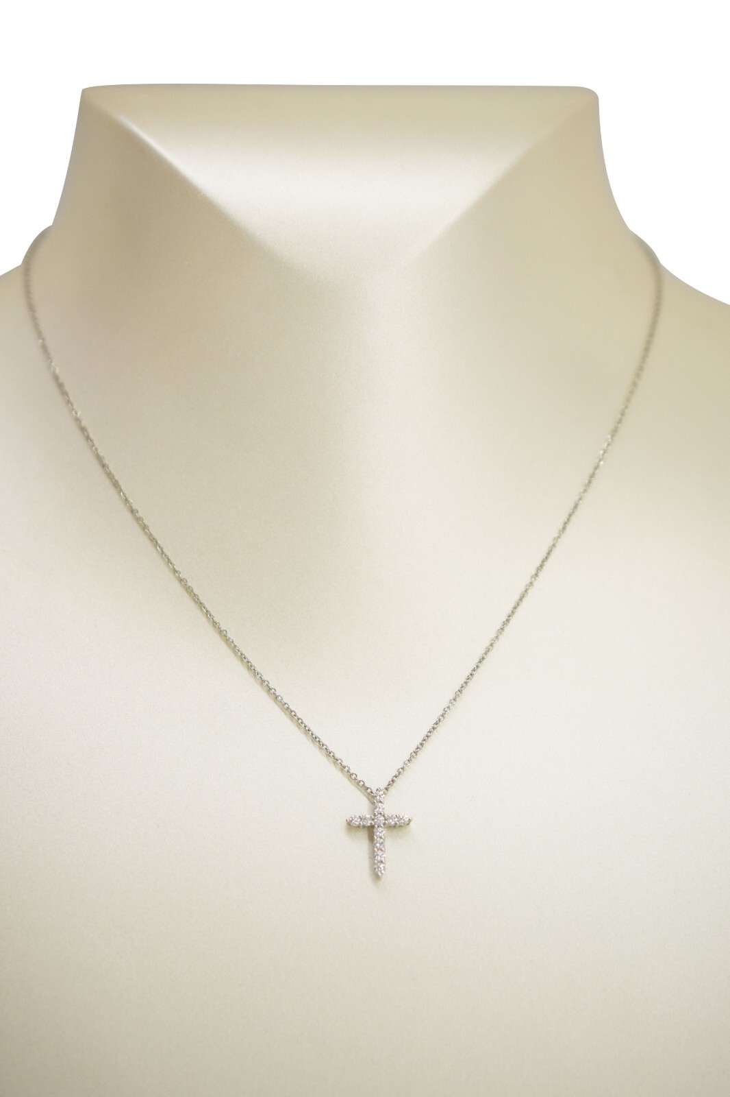 Tiffany & Co. Platinum Diamond Mini Cross Pendant on 16" Chain