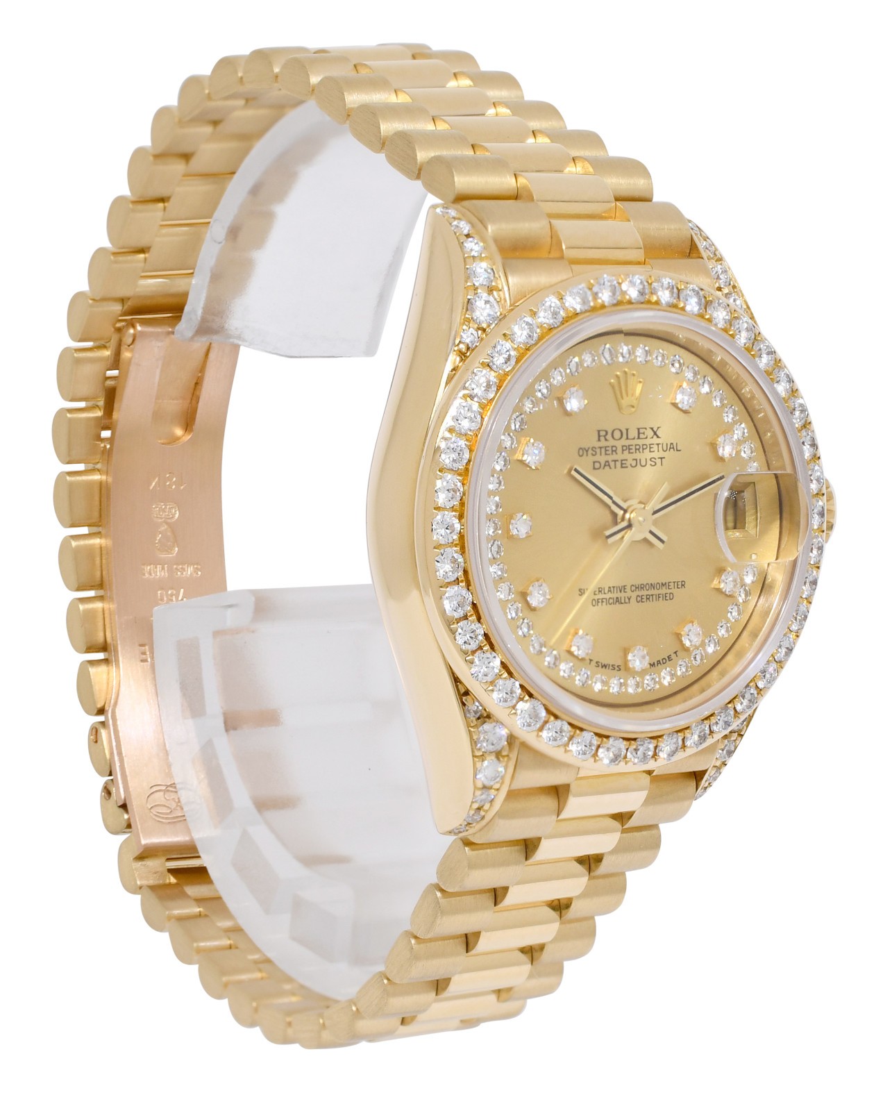 Rolex Datejust President 18k Yellow Gold Champagne Diamond 26mm Watch E 69158