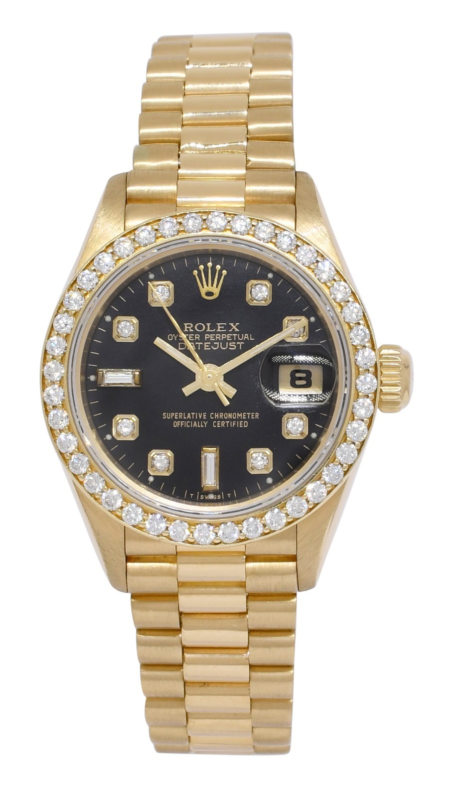 Rolex Datejust President 18k Yellow Gold Black Diamond 26mm Watch T 69178