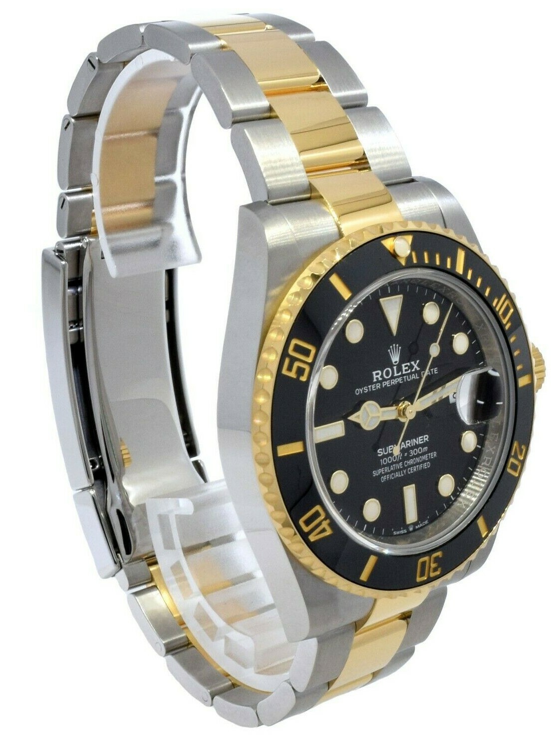 NOS Rolex Submariner Date 18k Gold Steel Ceramic Black 41mm Watch B/P '21 126613
