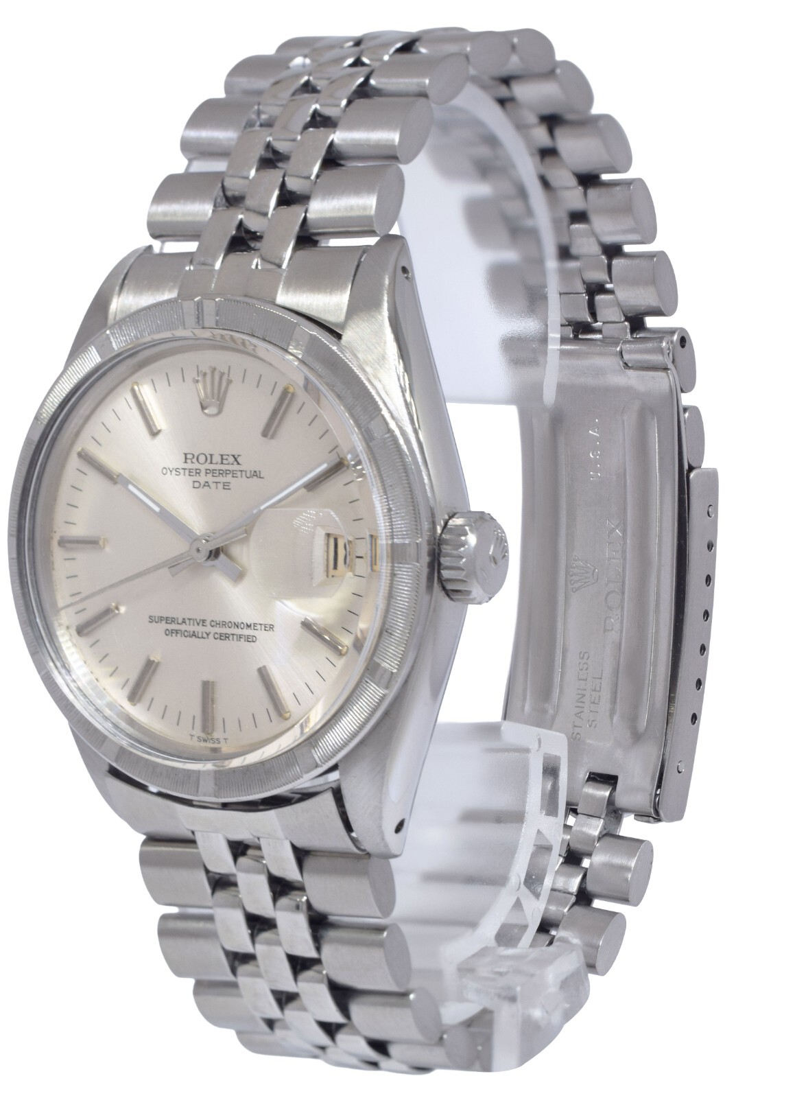 Rolex Date Steel Silver Dial USA Bracelet Mens 34mm Vintage Watch '66 1501