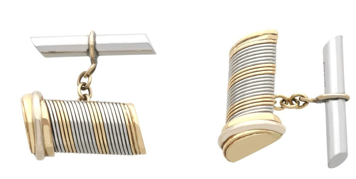 Cartier 18k Yellow & Stainless Steel Cufflinks Box/Papers '89