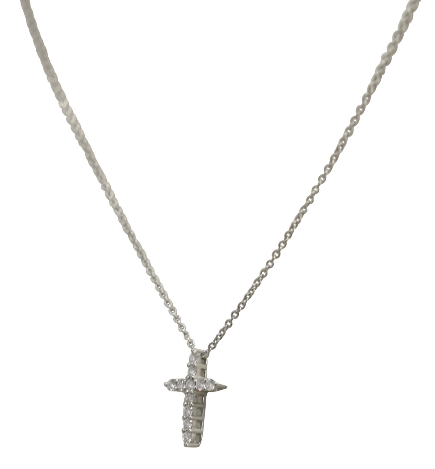 Tiffany & Co. Platinum Diamond Mini Cross Pendant on 16" Chain