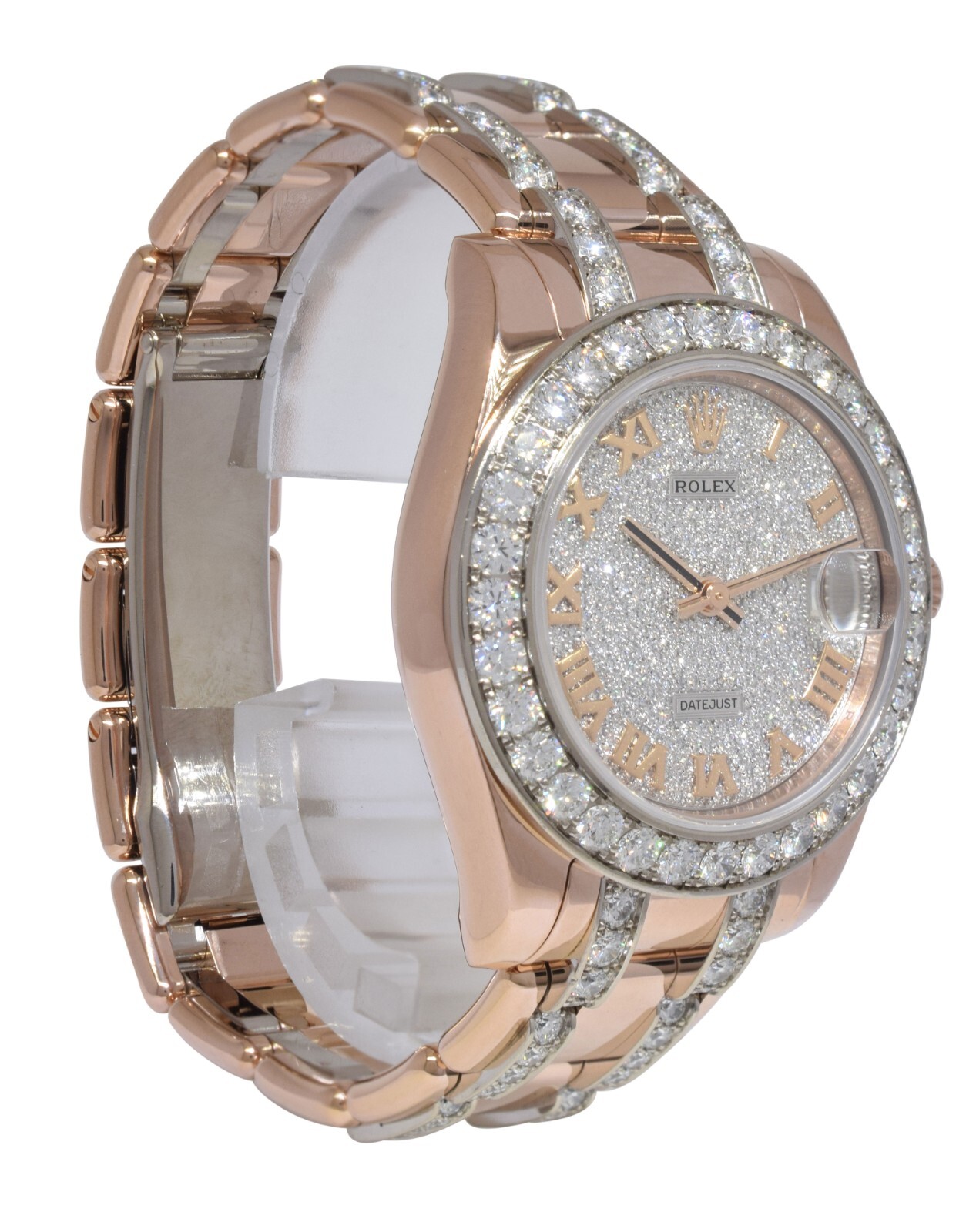 Rolex Datejust Pearlmaster 18k Rose Gold Diamond Ladies 34mm Watch B/P 81285
