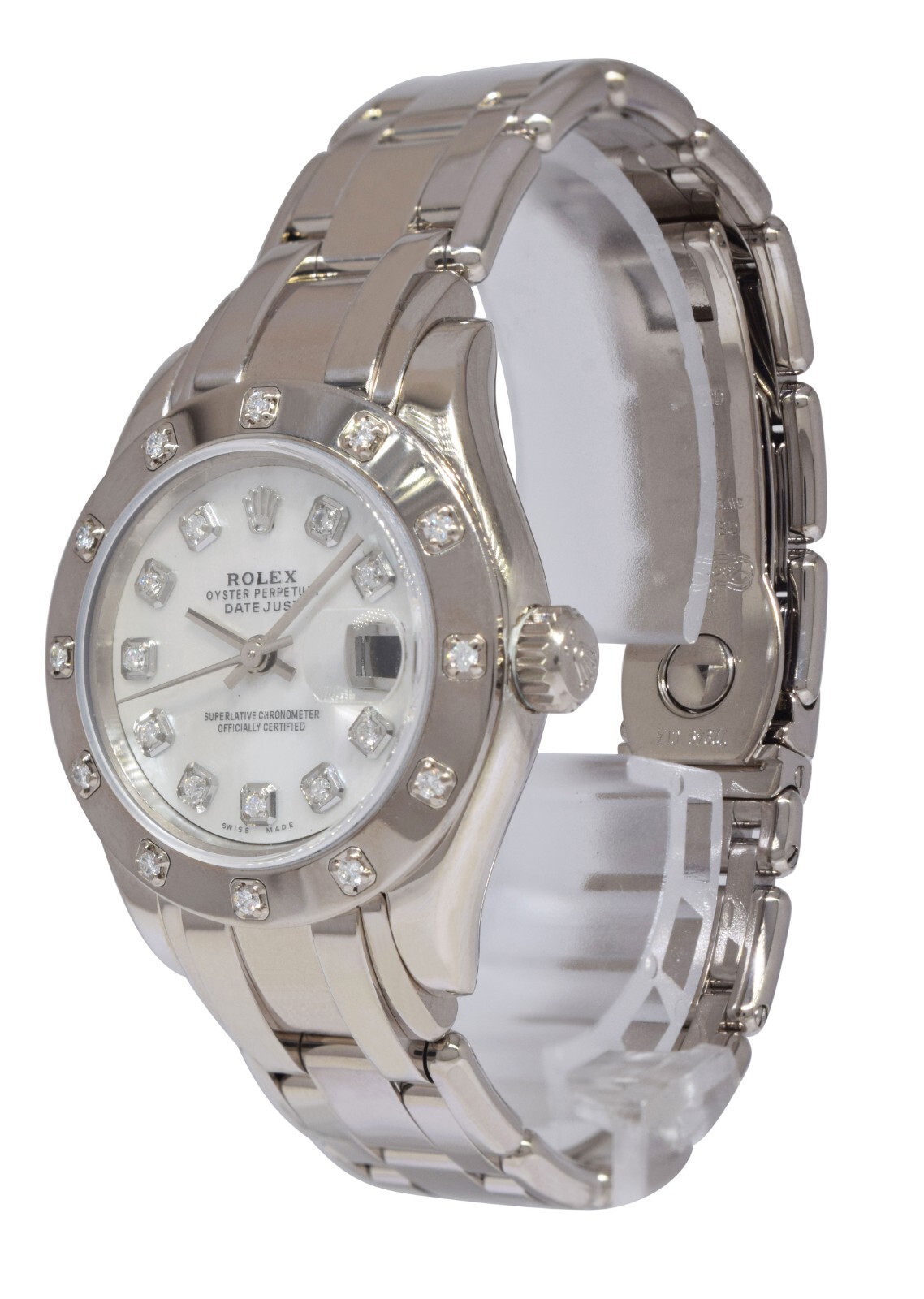 Rolex Datejust Pearlmaster 18k White Gold MOP Diamond Ladies 29mm Watch K 80319