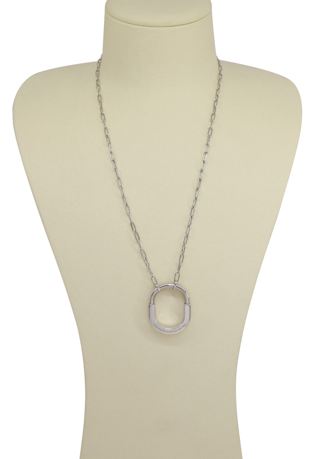 Tiffany & Co. Tiffany Lock Diamond Pendant 18k White Gold Chain Necklace +Box