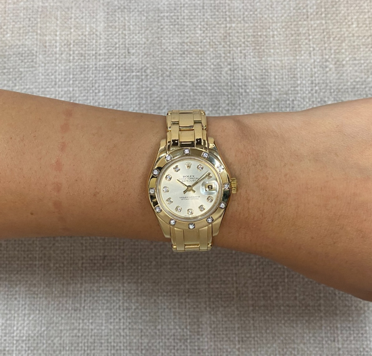 Rolex Datejust Pearlmaster 18k Yellow Gold Silver Diamond 29mm Watch K 80318