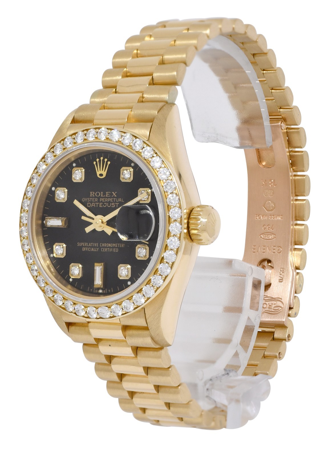 Rolex Datejust President 18k Yellow Gold Black Diamond 26mm Watch T 69178