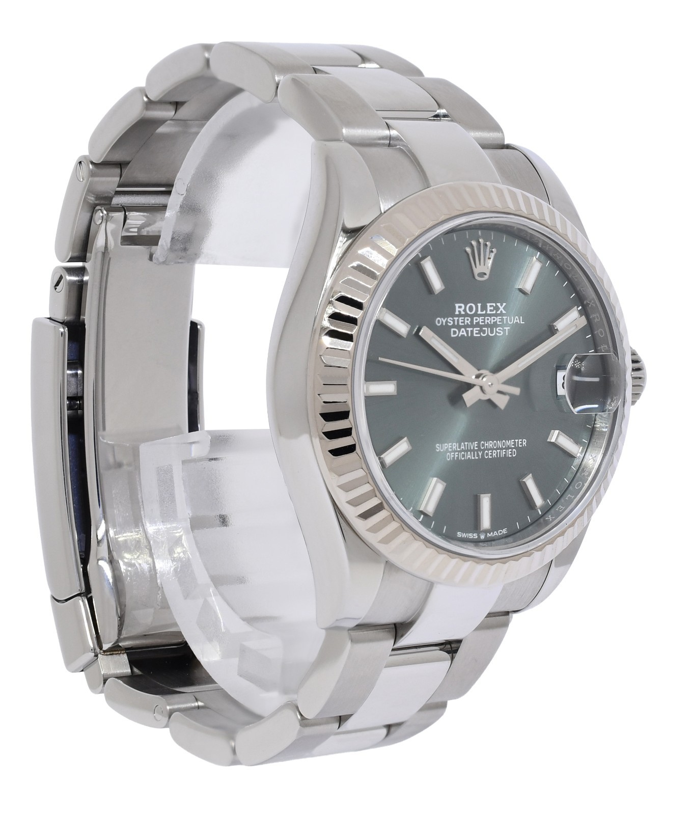 Rolex Datejust 31 Steel & 18k White Gold Bezel Green Dial Ladies Watch 278274