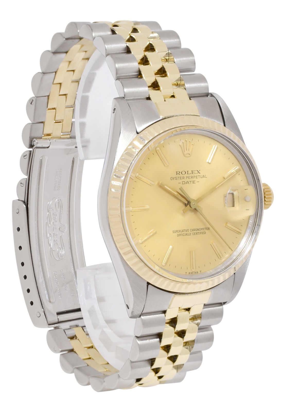 Rolex Date 14k Yellow Gold/Steel Champagne Dial Mens 34mm Watch 15003