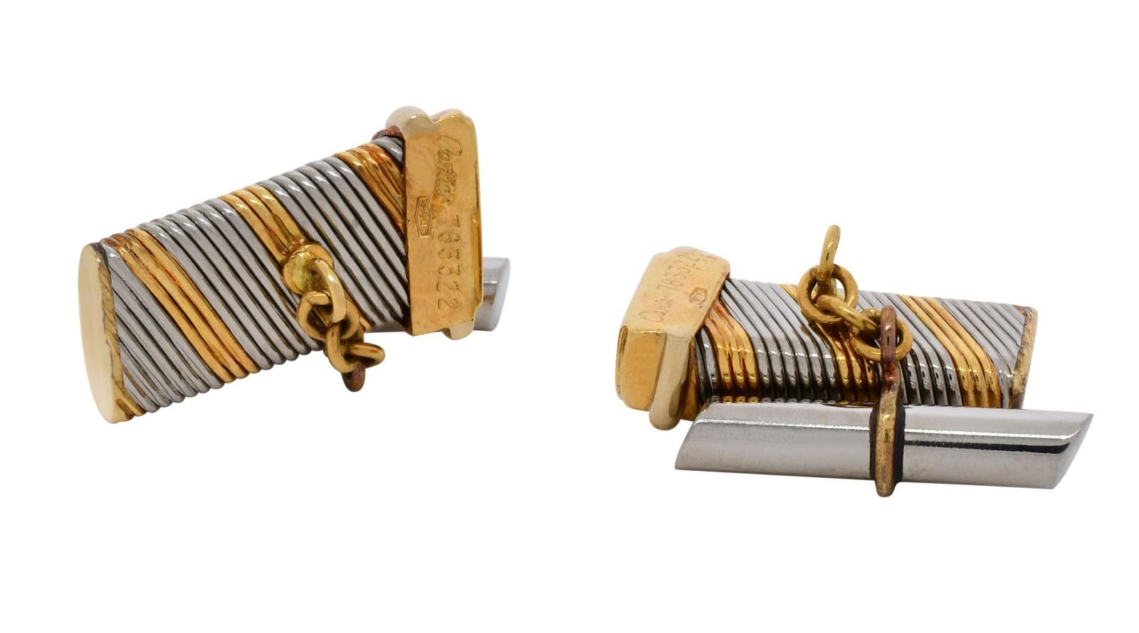 Cartier 18k Yellow & Stainless Steel Cufflinks Box/Papers '89