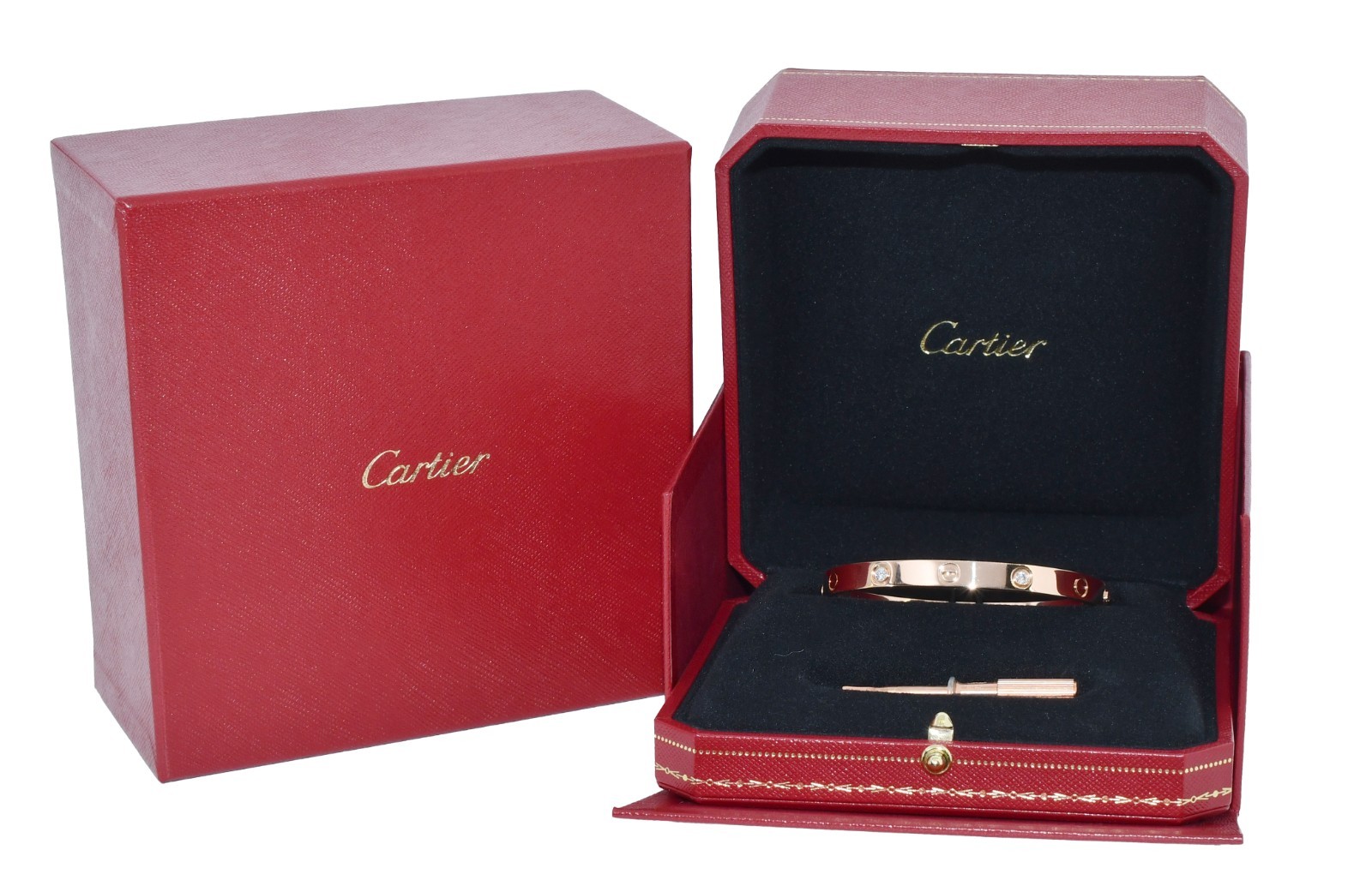 Cartier Love Bracelet 4 Diamond 18k Rose Gold Size 19 +Box B6069919 Cartier Love Bracelet 4 Diamond 18k Rose Gold Size 19 +Box B6069919