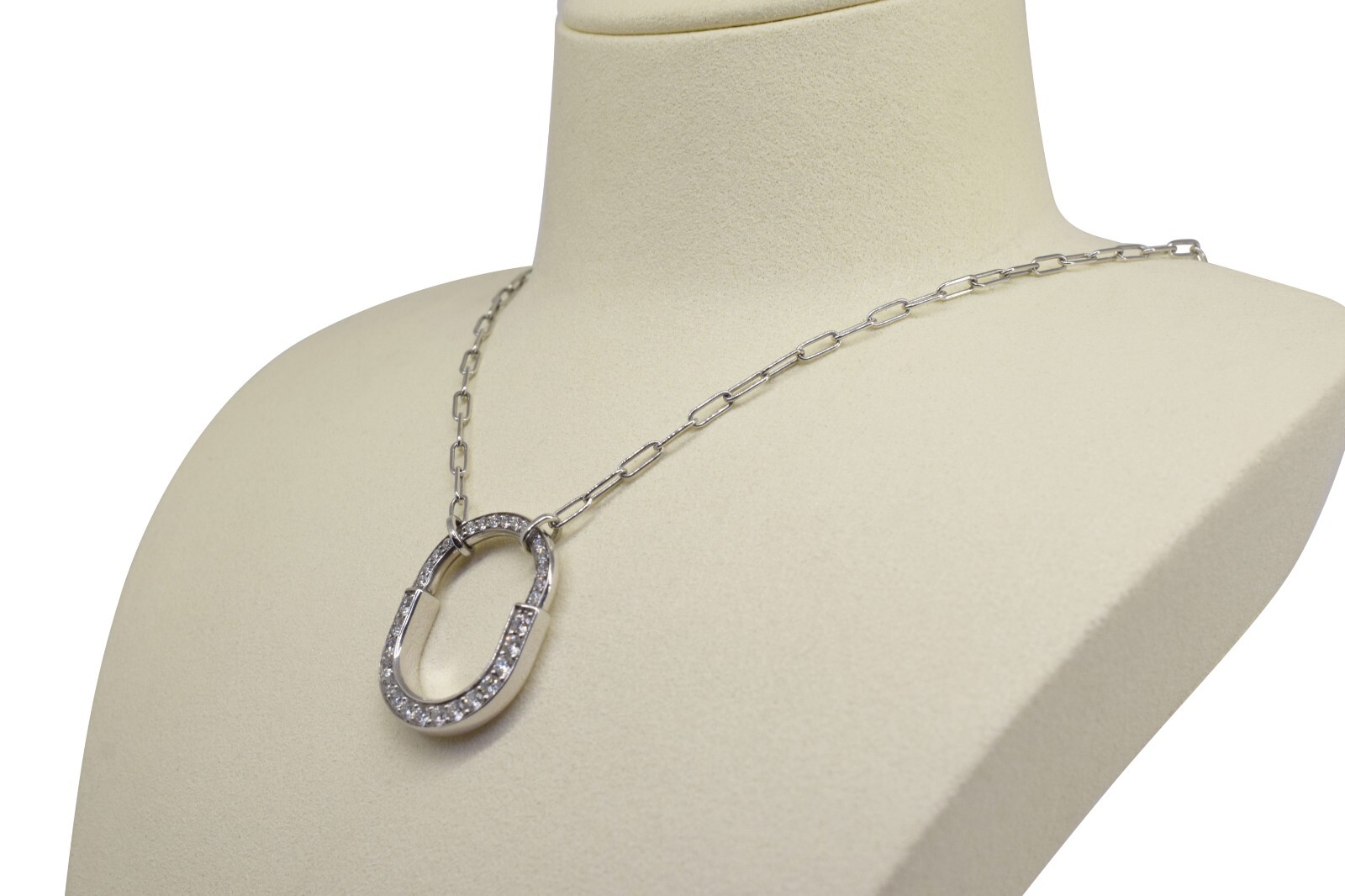 Tiffany & Co. Tiffany Lock Diamond Pendant 18k White Gold Chain Necklace +Box