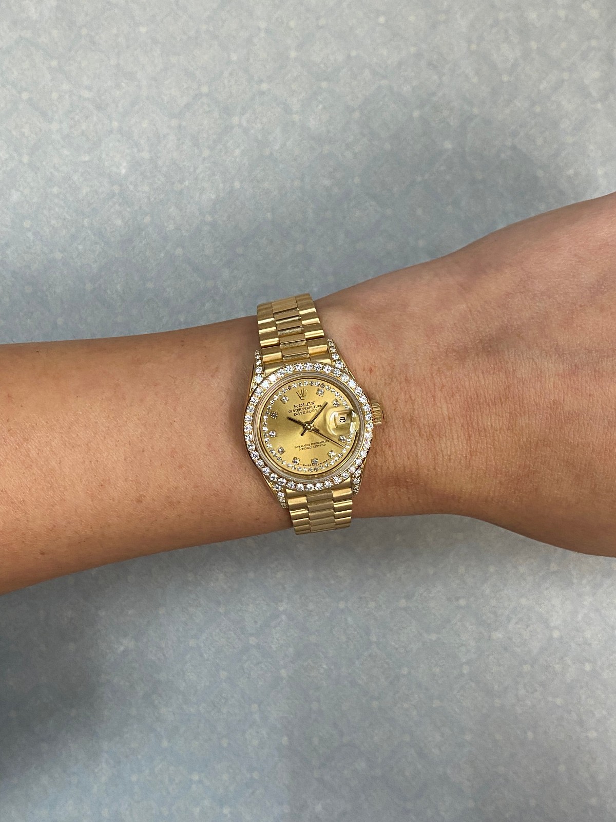 Rolex Datejust President 18k Yellow Gold Champagne Diamond 26mm Watch E 69158