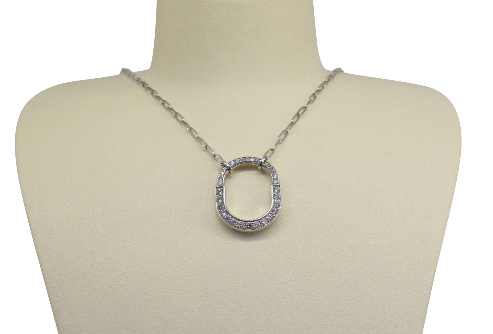 Tiffany & Co. Tiffany Lock Diamond Pendant 18k White Gold Chain Necklace +Box