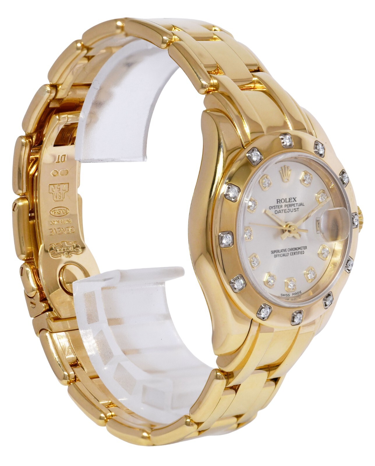 Rolex Datejust Pearlmaster 18k Yellow Gold Silver Diamond 29mm Watch K 80318