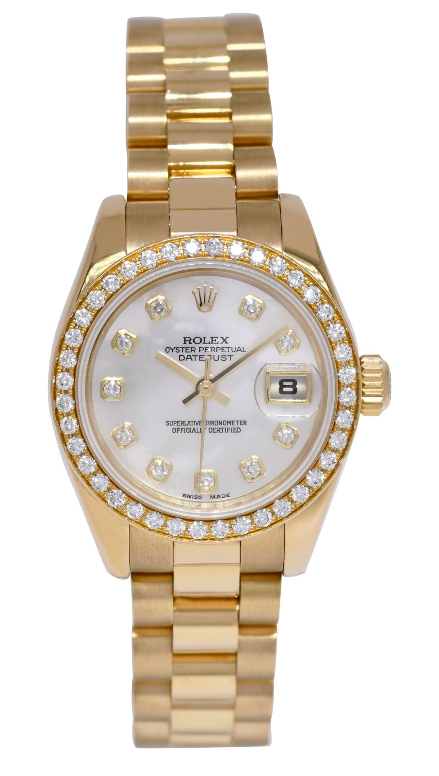 Rolex Datejust President 18k Yellow Gold MOP Diamond Ladies 26mm Watch Y 179178