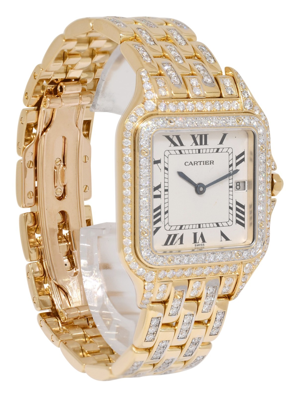 Cartier Panthere Large 18k Yellow Gold & Pave Diamond Ladies Quartz Watch 1270