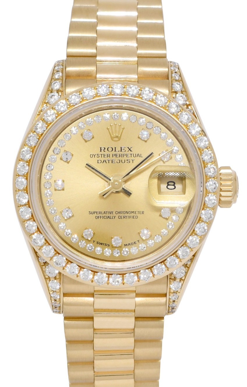 Rolex Datejust President 18k Yellow Gold Champagne Diamond 26mm Watch E 69158