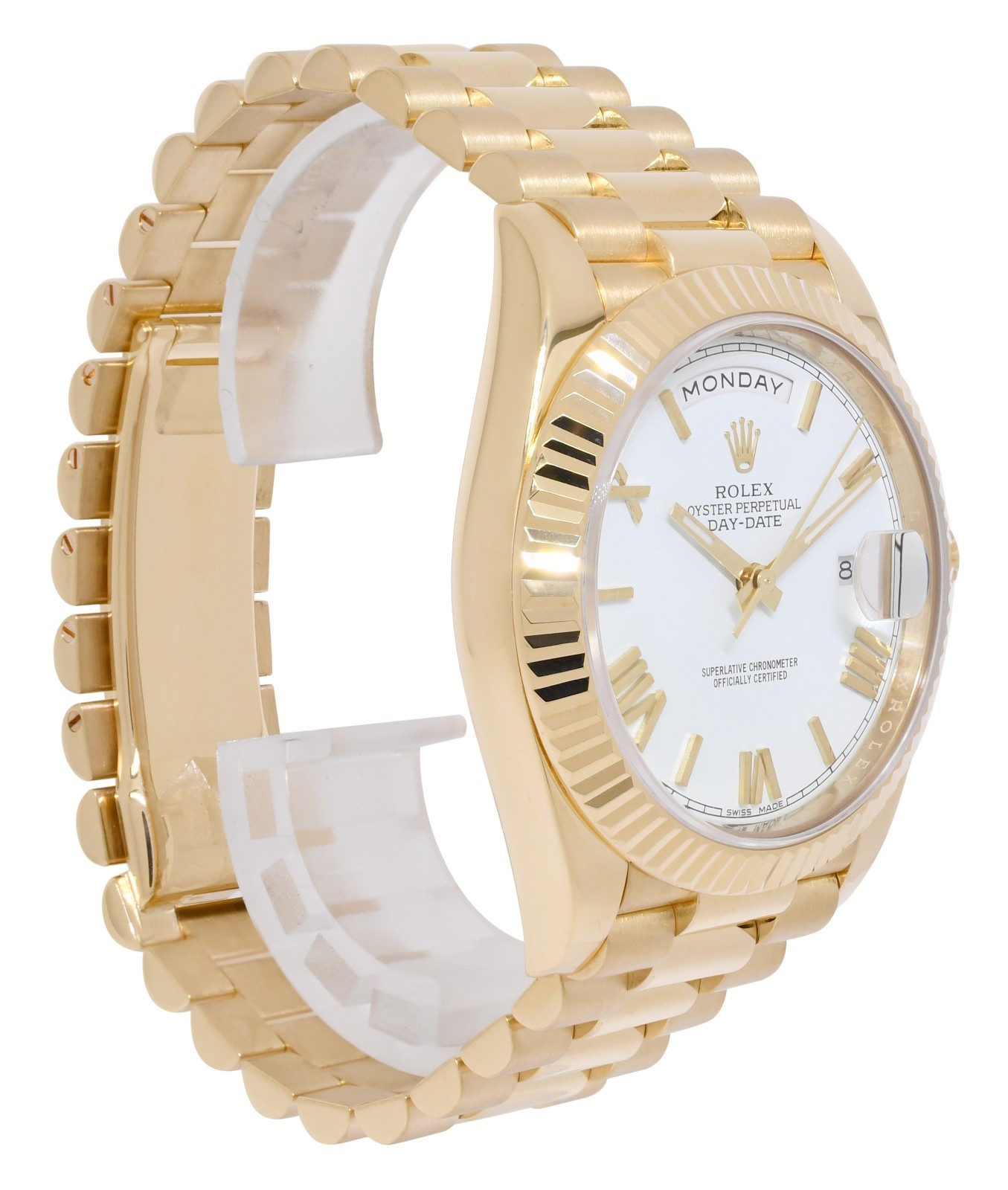 Rolex Day-Date 40 President 18k Yellow Gold White Roman Dial Watch +Card 228238