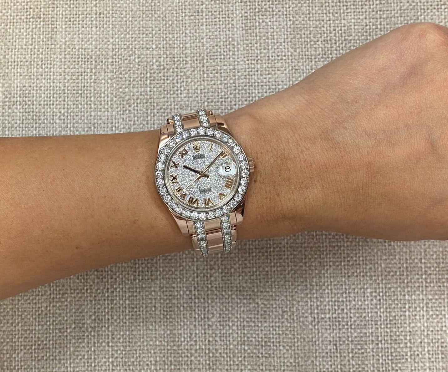 Rolex Datejust Pearlmaster 18k Rose Gold Diamond Ladies 34mm Watch B/P 81285