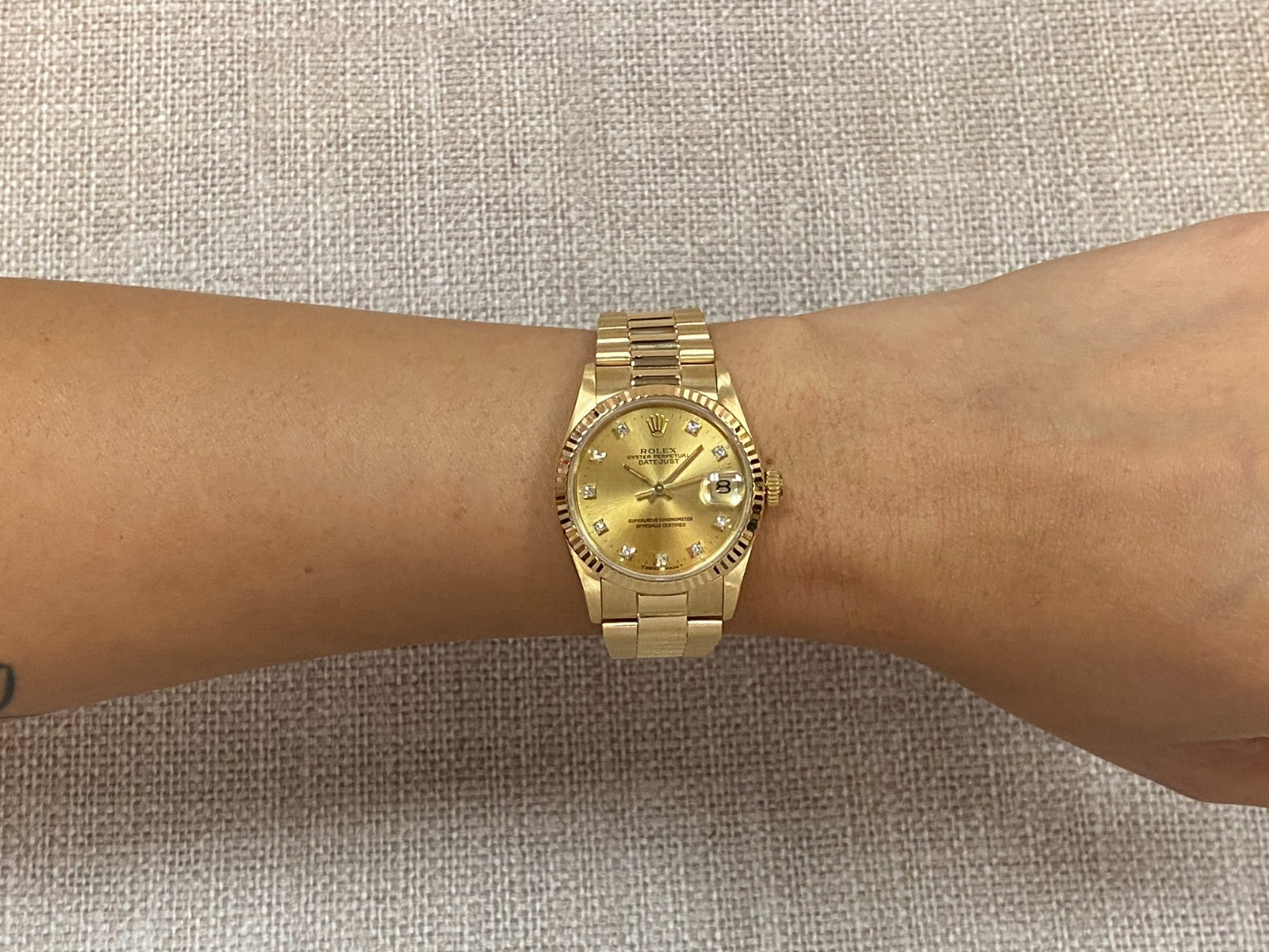 Rolex Datejust President 18k Yellow Gold Champagne Diamond 31mm Watch S 68278