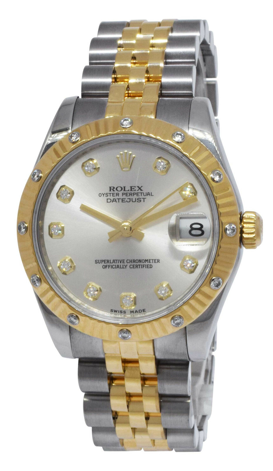 Rolex Datejust 18k Yellow Gold/Steel & Diamond Silver Dial 31mm Watch G 178313