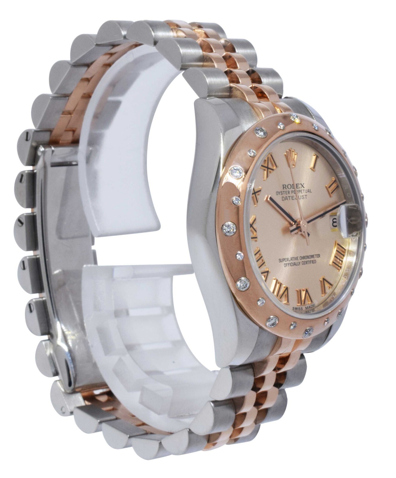 Rolex Datejust 18k Rose Gold/Steel Diamond Bezel Pink 31mm Watch +Card 178341