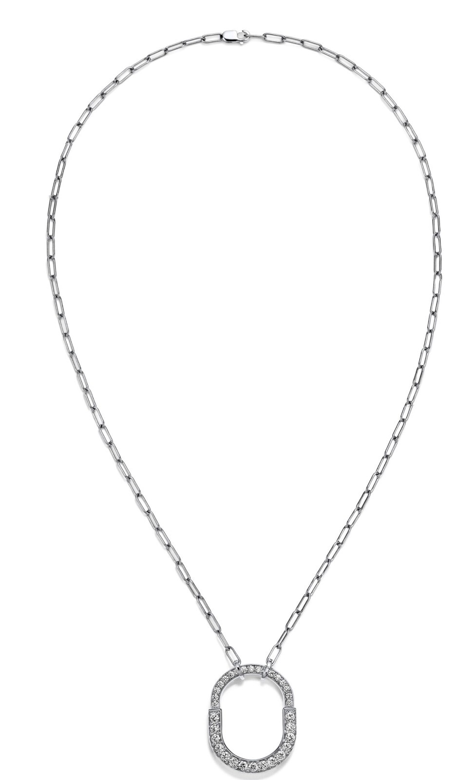 Tiffany & Co. Tiffany Lock Diamond Pendant 18k White Gold Chain Necklace +Box