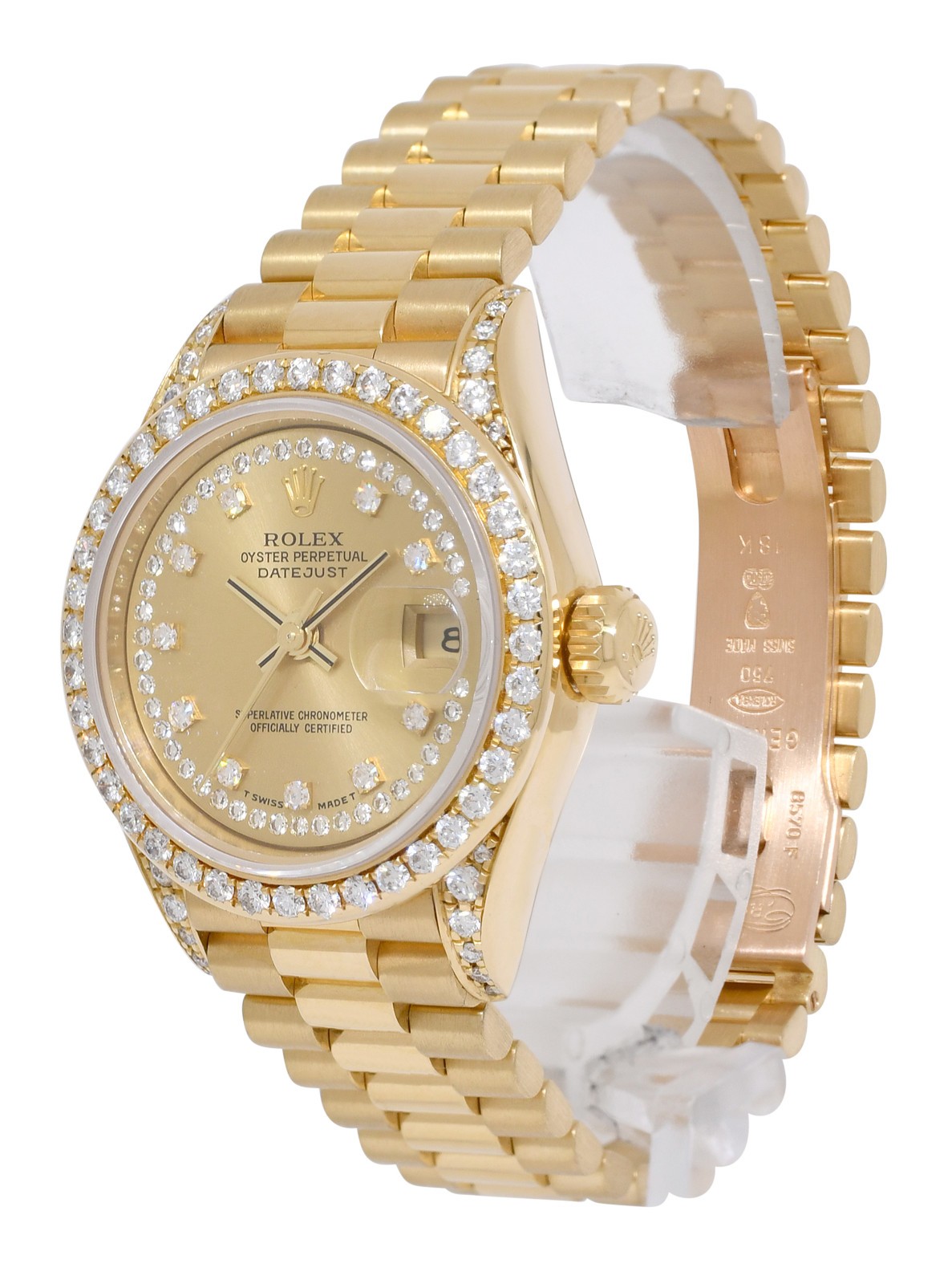 Rolex Datejust President 18k Yellow Gold Champagne Diamond 26mm Watch E 69158