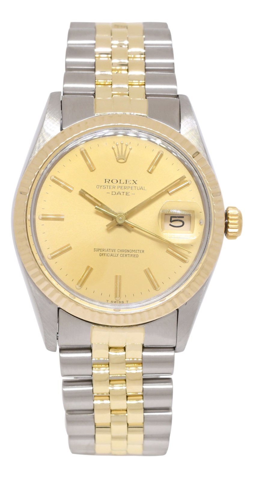Rolex Date 14k Yellow Gold/Steel Champagne Dial Mens 34mm Watch 15003
