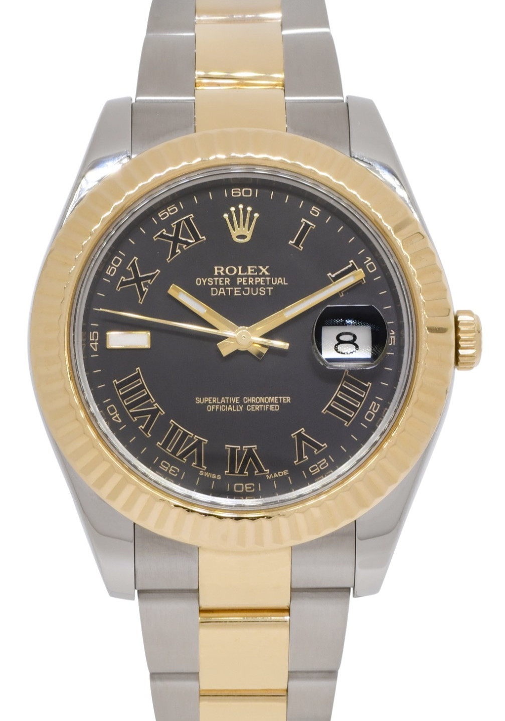 Rolex Datejust II 18k Yellow Gold/Steel Black Roman Dial Mens 41mm Watch 116333 Rolex Datejust II 18k Yellow Gold/Steel Black Roman Dial Mens 41mm Watch 116333