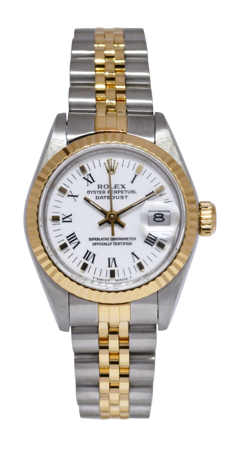 Rolex Datejust 18k Yellow Gold/Steel White Roman/Stick Dial 26mm Watch L 69173