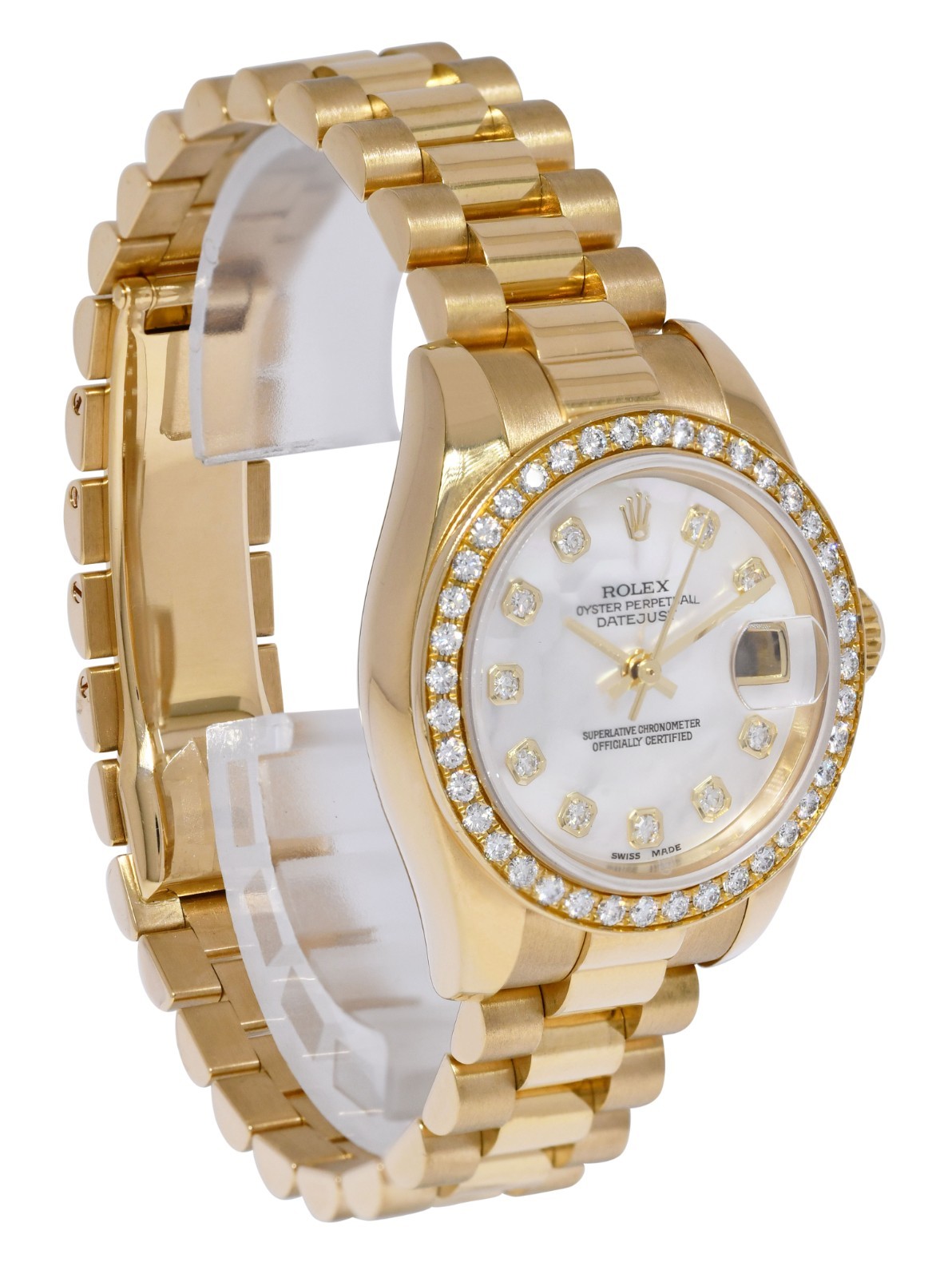 Rolex Datejust President 18k Yellow Gold MOP Diamond Ladies 26mm Watch Y 179178