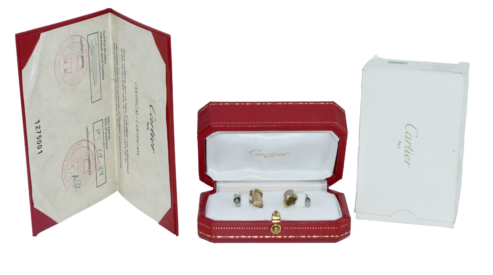 Cartier 18k Yellow & Stainless Steel Cufflinks Box/Papers '89