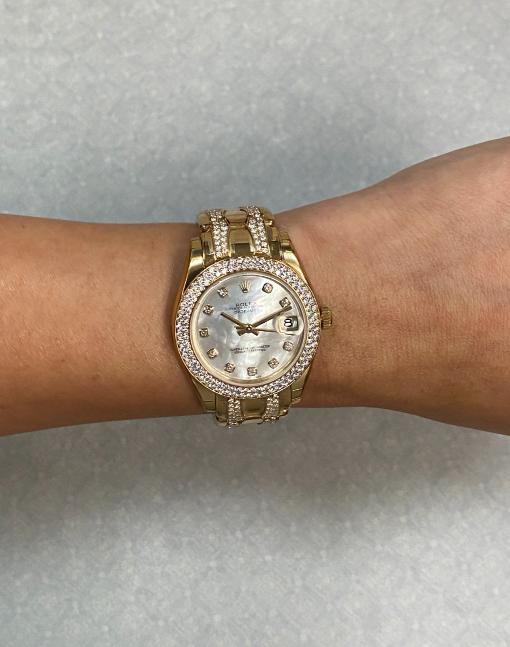 Rolex Datejust Pearlmaster Yellow Gold MOP Diamond 34mm Watch +Card '10 81338