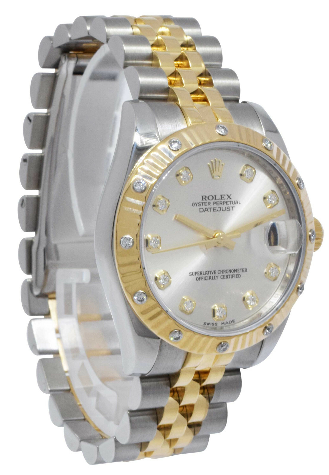 Rolex Datejust 18k Yellow Gold/Steel & Diamond Silver Dial 31mm Watch G 178313