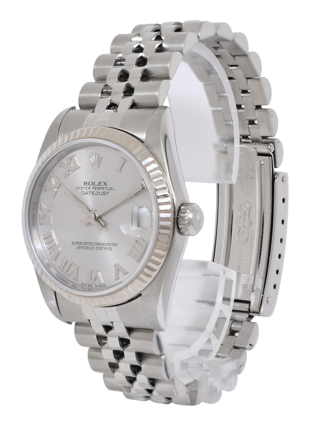 Rolex Datejust Steel 18k White Gold Bezel Silver Dial Ladies 31mm Watch Y 78274