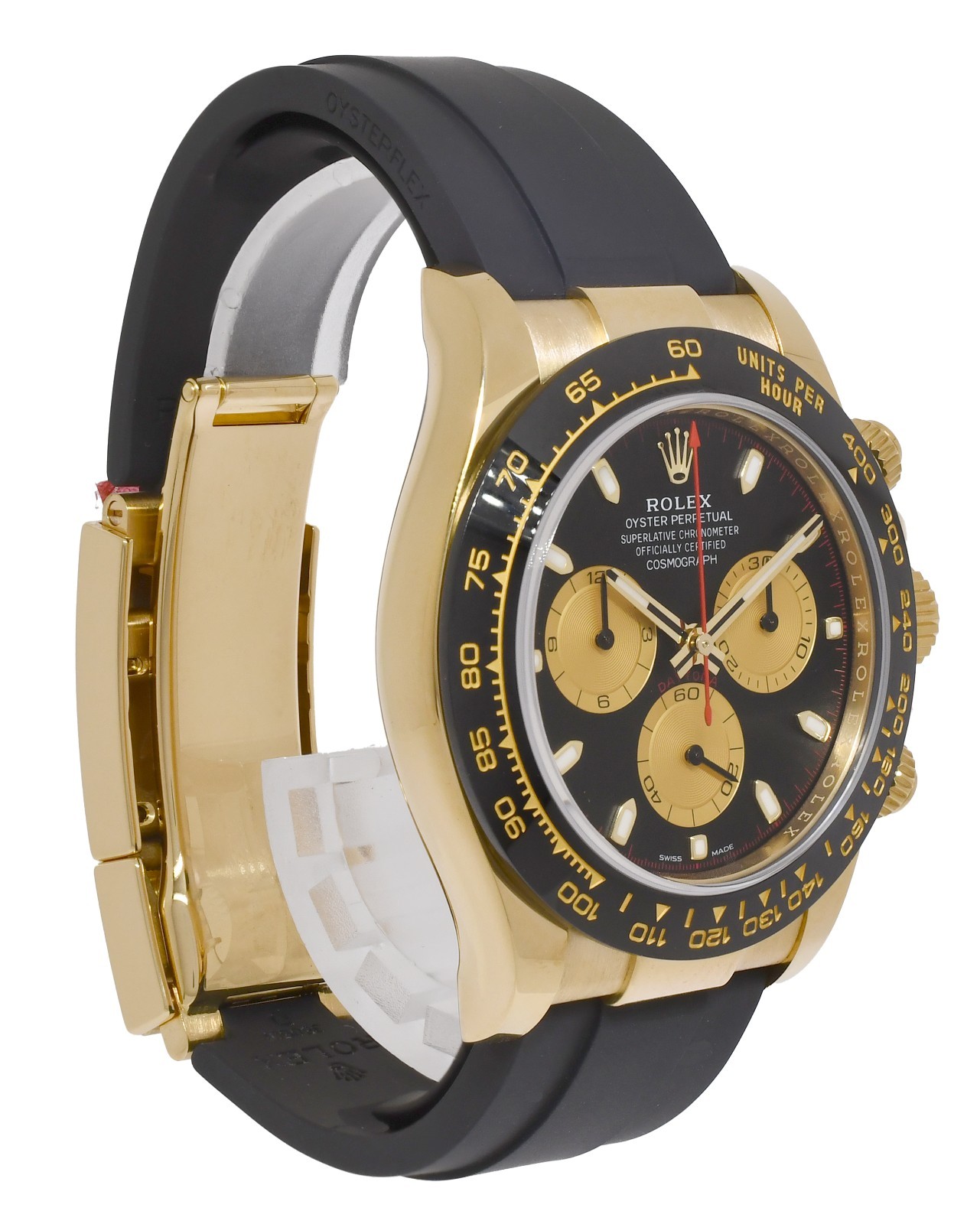 NOS Rolex Daytona 18k Yellow Gold Black Dial Oysterflex Watch '23 B/P 116518