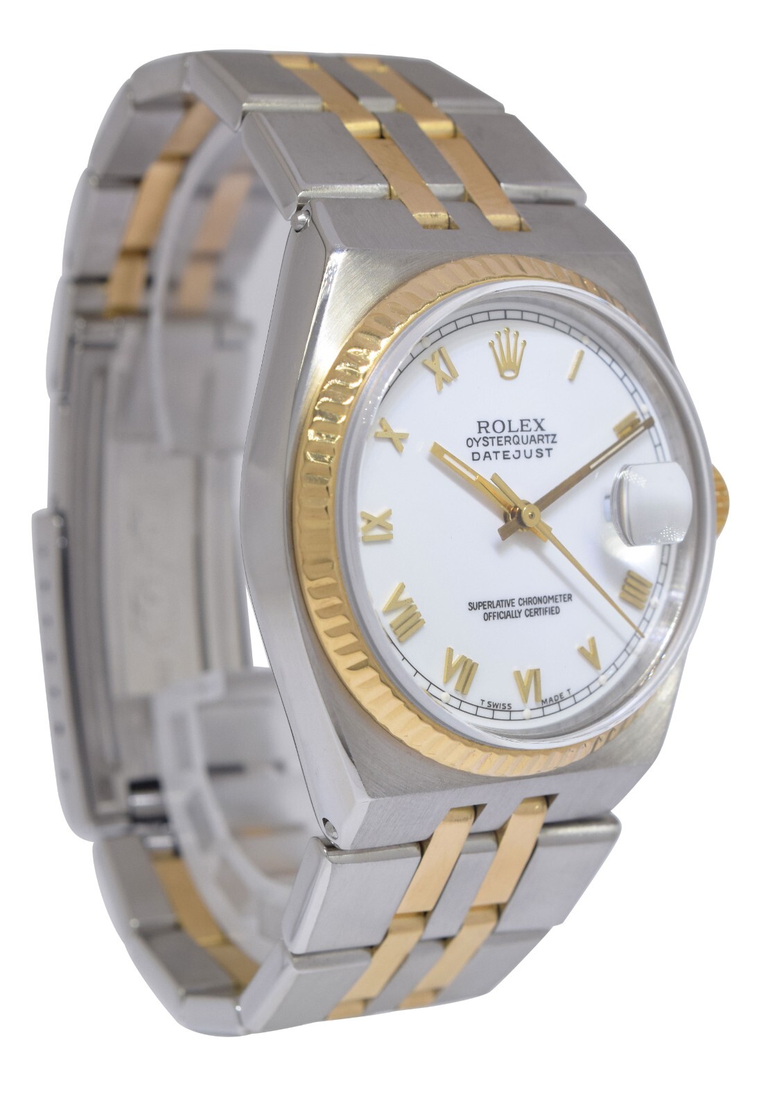 Rolex Datejust Oysterquartz 18k Yellow Gold/Steel White Dial 36mm Watch E 17013