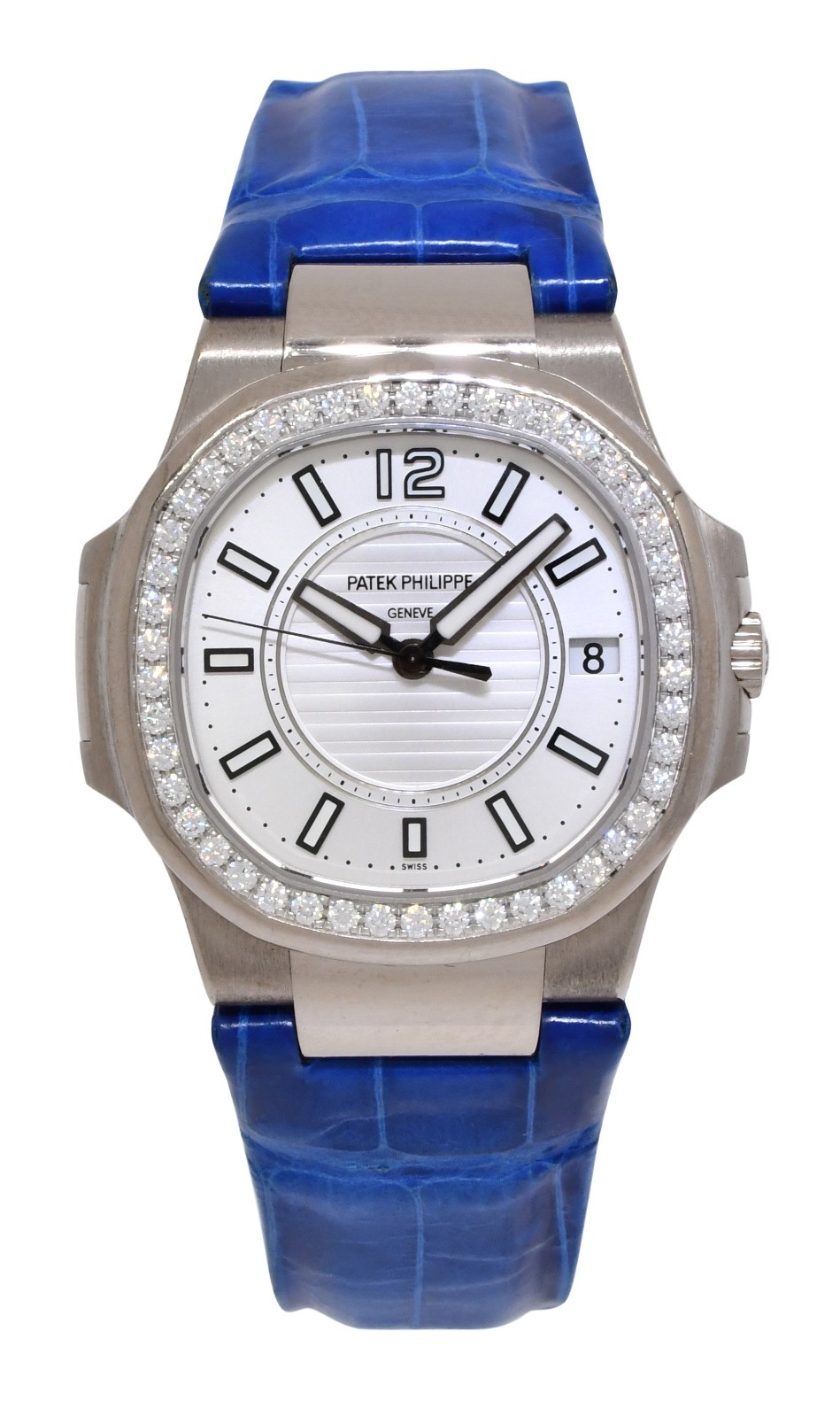 Patek Philippe Nautilus 7010 18k White Gold & Diamond Silver Ladies Watch 7010G