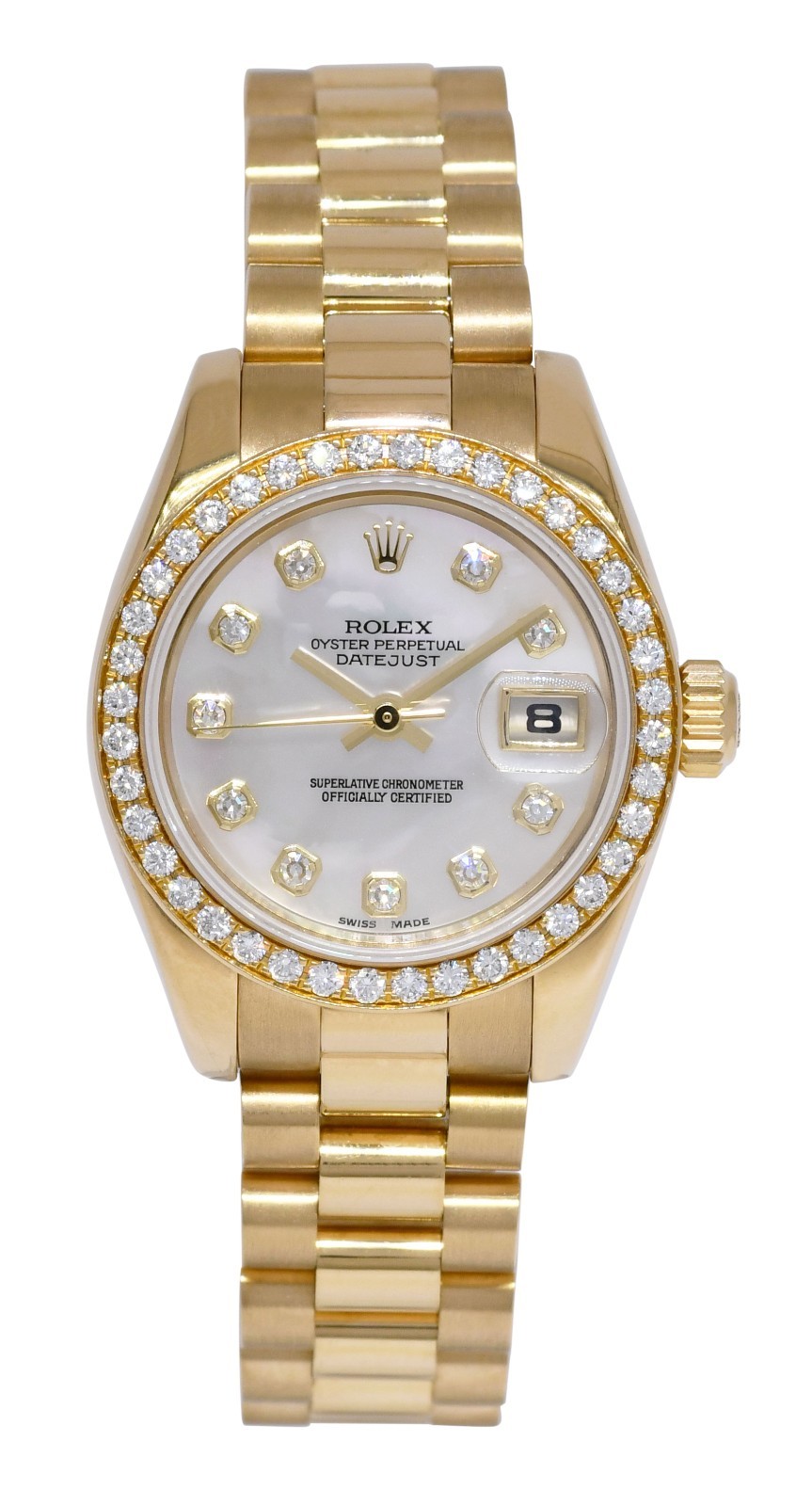 Rolex Datejust President 18k Yellow Gold MOP Diamond Ladies 26mm Watch Y 179178
