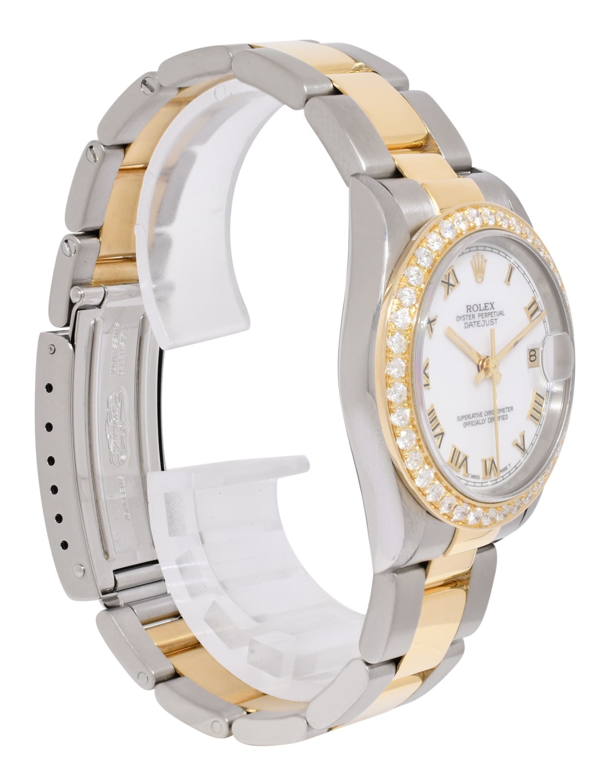 Rolex Datejust 18k Yellow Gold/Steel White Dial Diamond Bezel 31mm Watch Y 78243