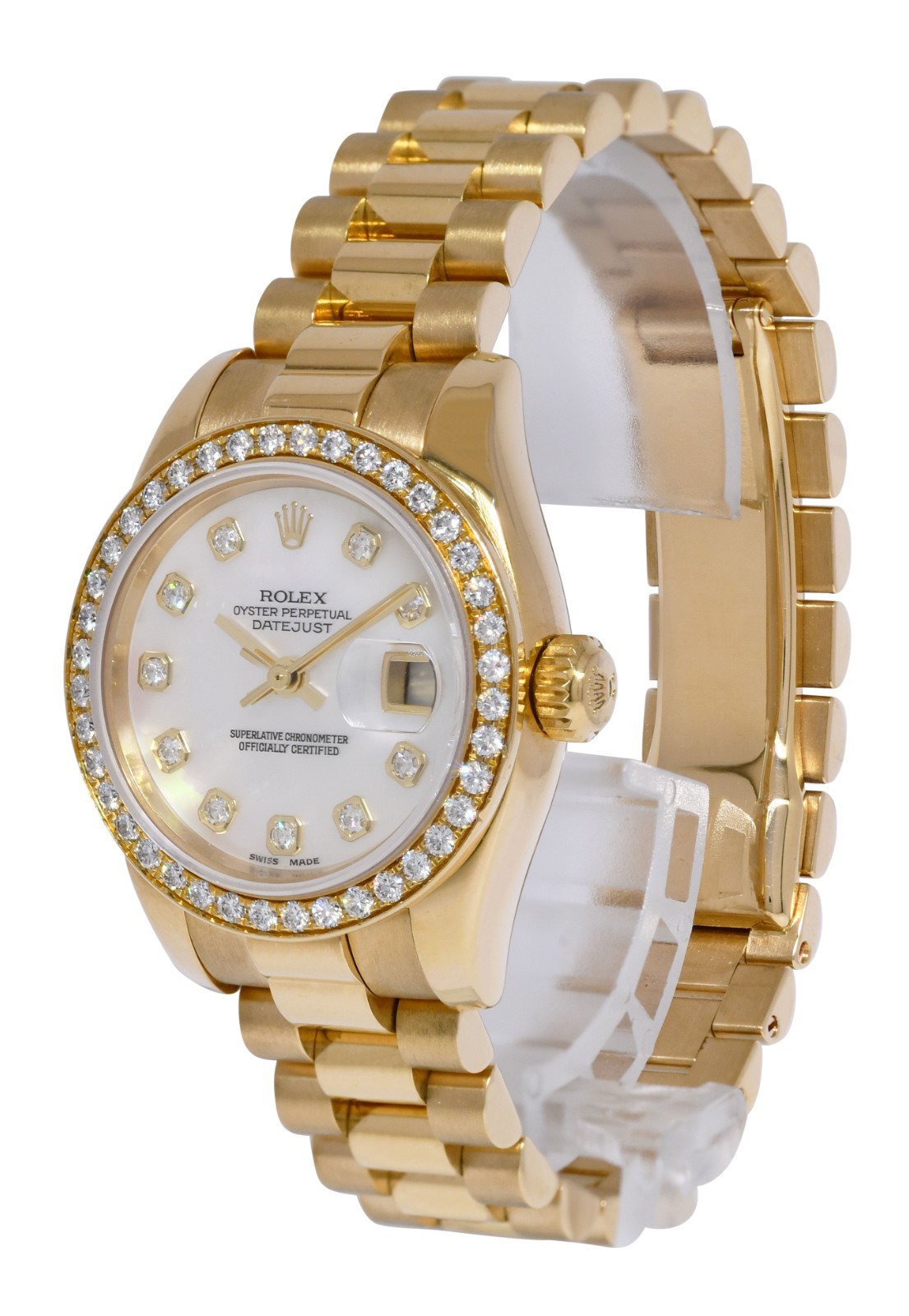 Rolex Datejust President 18k Yellow Gold MOP Diamond Ladies 26mm Watch Y 179178