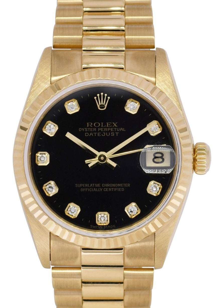 Rolex Datejust President 18k Yellow Gold Black Diamond Dial 31mm Watch A 78278